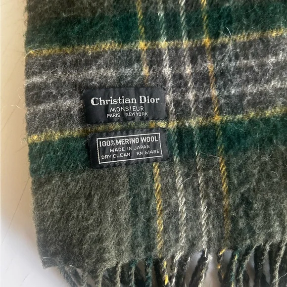 Dior Monsieur Wool Green and Gray Plaid Scarf - Picture 2 of 5